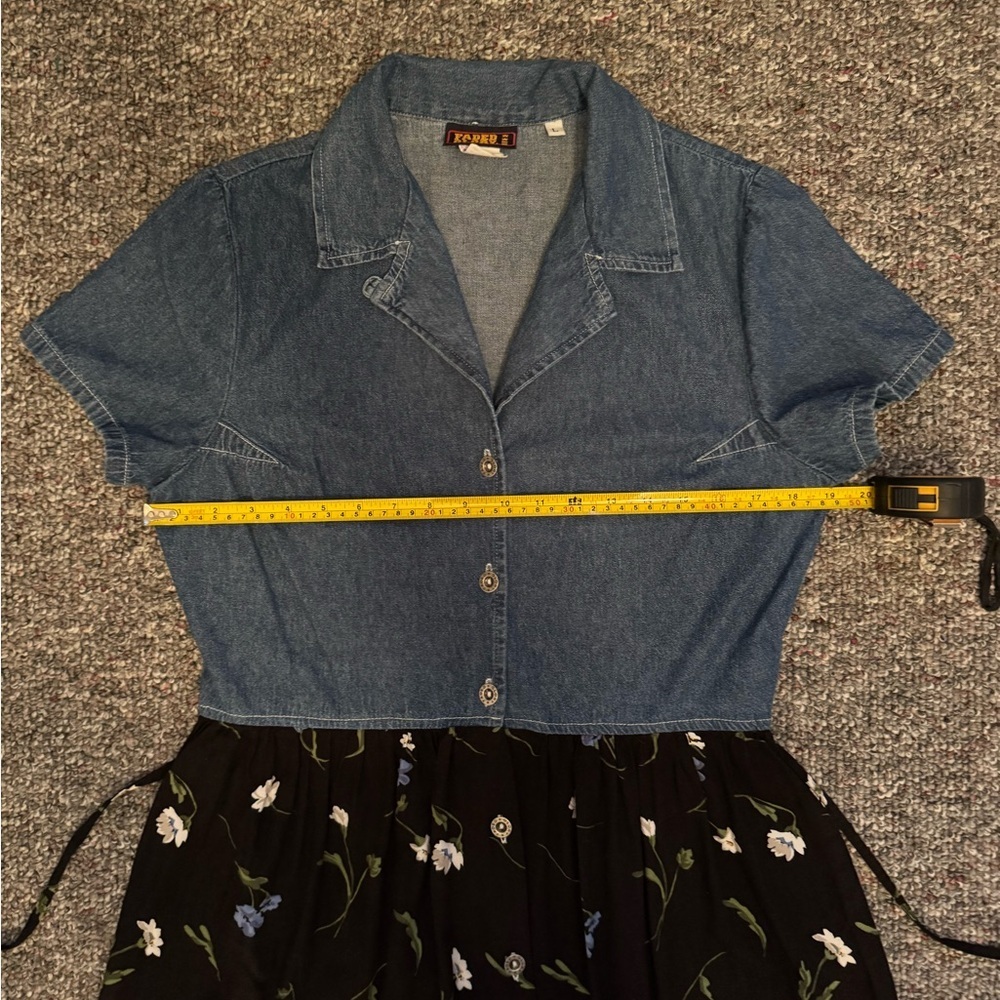 Faded Glory Vintage Blue Denim Floral Cotton Dress Large Cottagecore Farm girl L - Picture 5 of 7